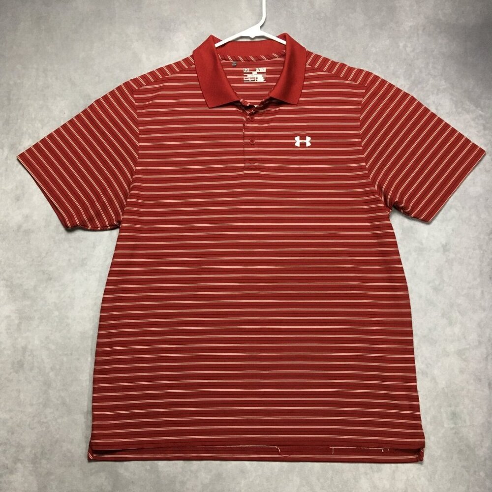 Under Armour Mens‎ Golf Polo Shirt size XL Red Striped Short Sleeve Collared
